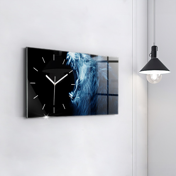 Glass wall clock rectangular Wild Lion Body Language