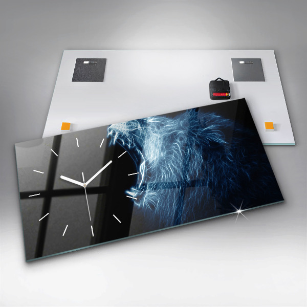 Glass wall clock rectangular Wild Lion Body Language
