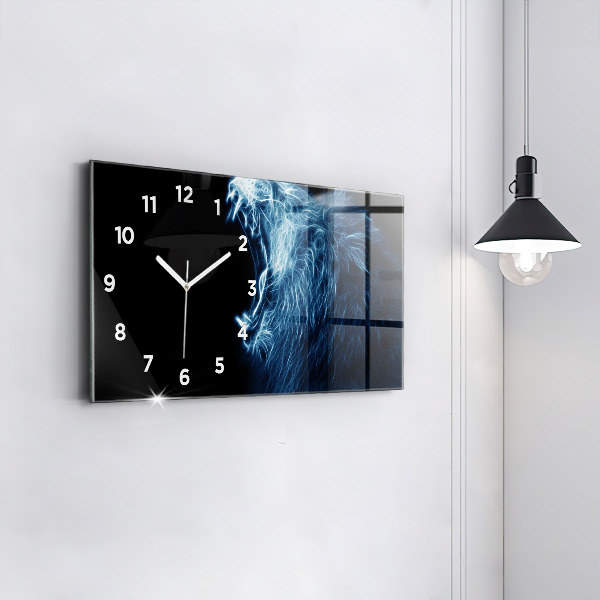 Glass wall clock rectangular Wild Lion Body Language