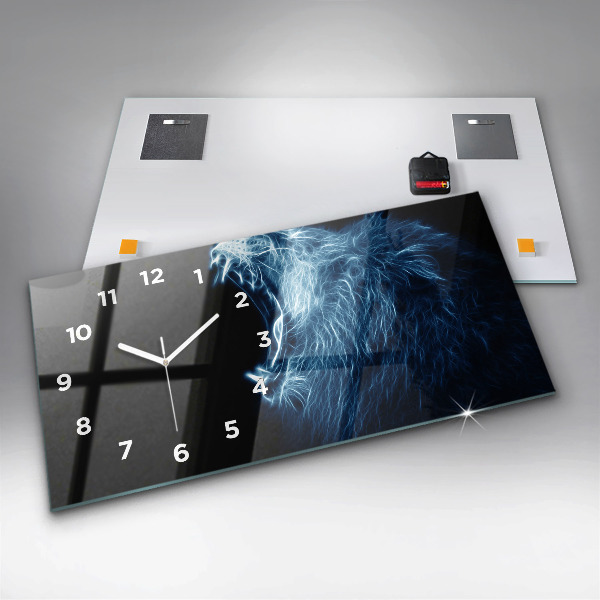 Glass wall clock rectangular Wild Lion Body Language