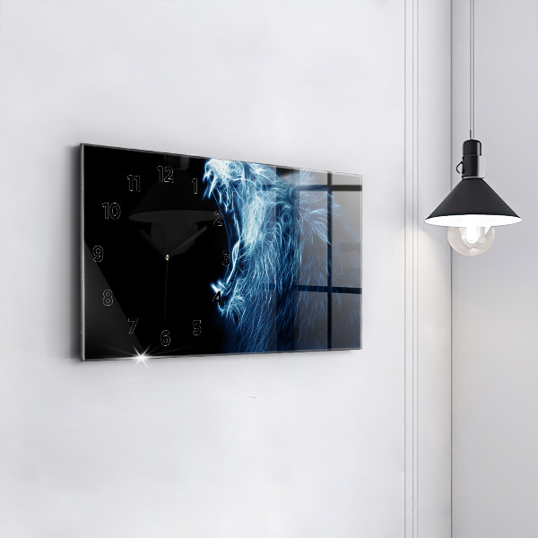 Glass wall clock rectangular Wild Lion Body Language