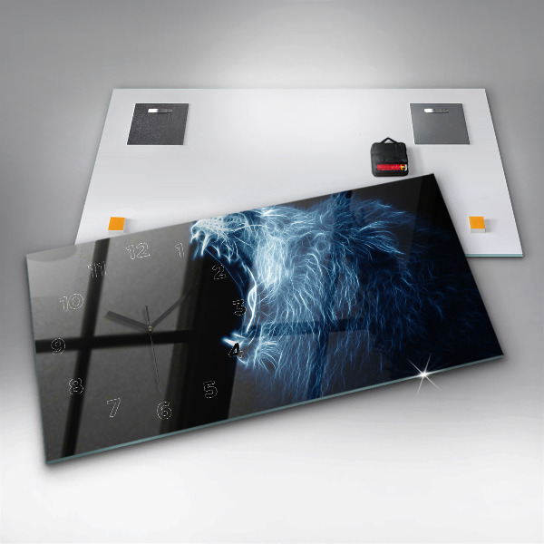 Glass wall clock rectangular Wild Lion Body Language