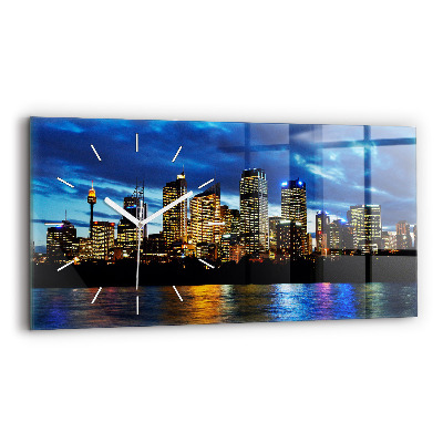 Glass wall clock rectangular Sydney In The Evening