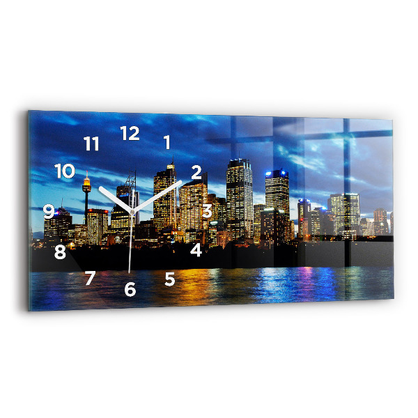 Glass wall clock rectangular Sydney In The Evening