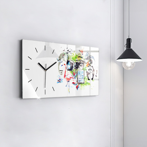 Glass wall clock rectangular Zoologist
