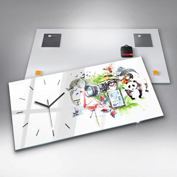 Glass wall clock rectangular Zoologist