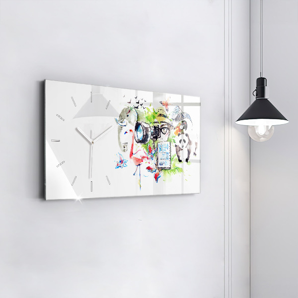 Glass wall clock rectangular Zoologist