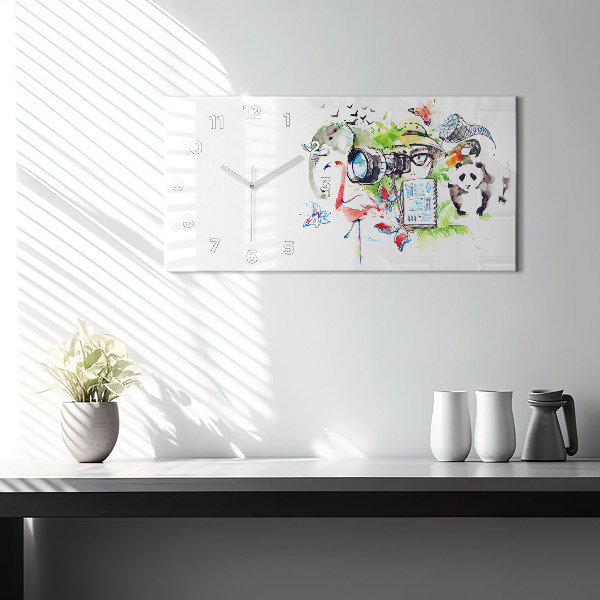 Glass wall clock rectangular Zoologist