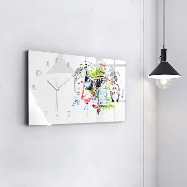 Glass wall clock rectangular Zoologist