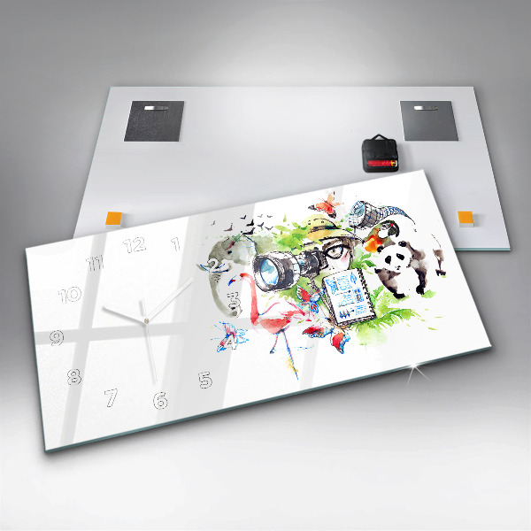 Glass wall clock rectangular Zoologist