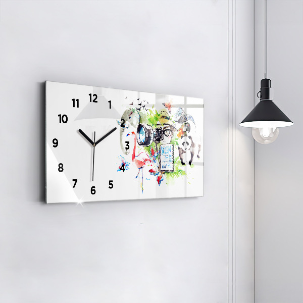 Glass wall clock rectangular Zoologist