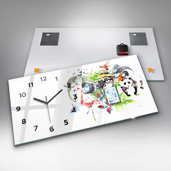 Glass wall clock rectangular Zoologist