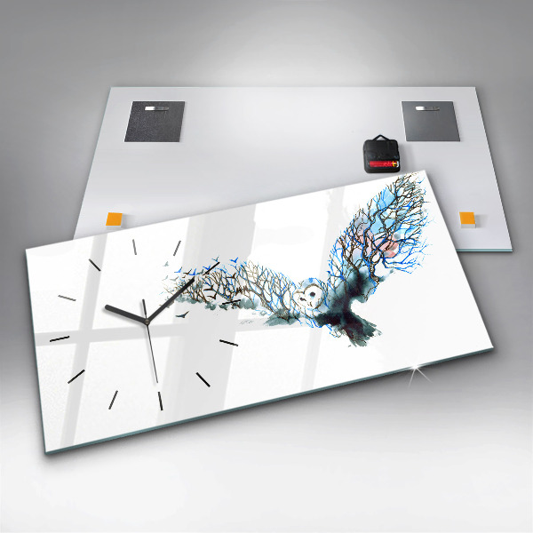 Glass wall clock rectangular Freedom and Nature of Birds