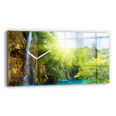 Glass wall clock rectangular Lagoon Landscape