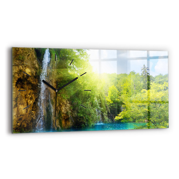 Glass wall clock rectangular Lagoon Landscape