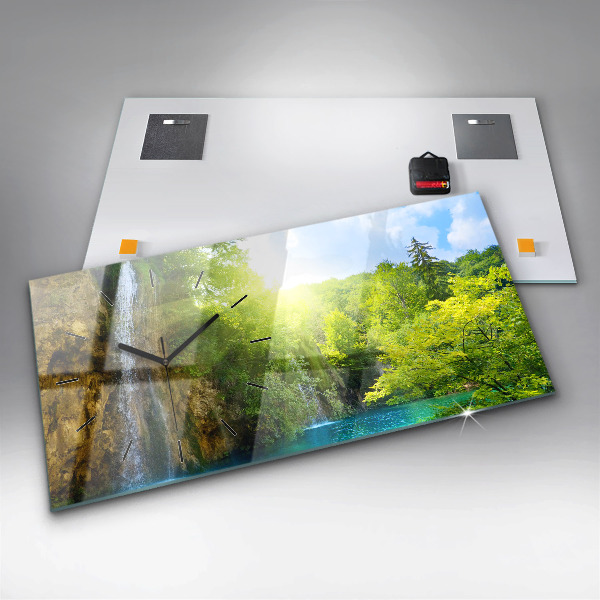 Glass wall clock rectangular Lagoon Landscape