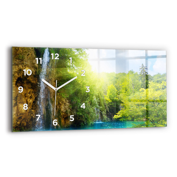 Glass wall clock rectangular Lagoon Landscape