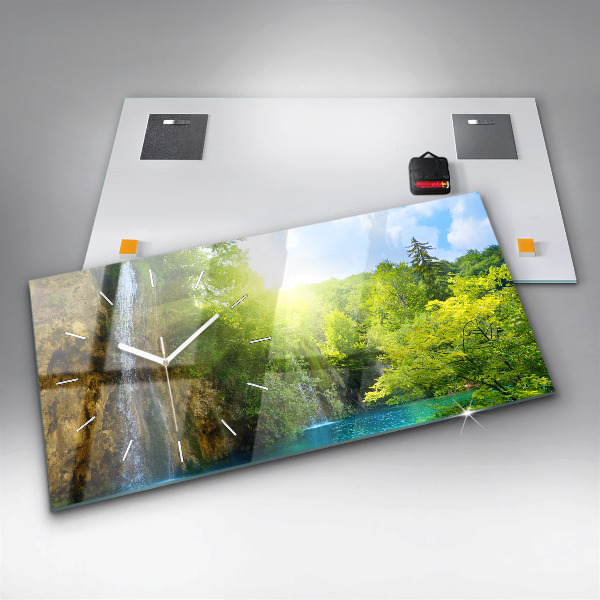 Glass wall clock rectangular Lagoon Landscape