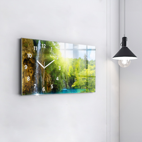 Glass wall clock rectangular Lagoon Landscape