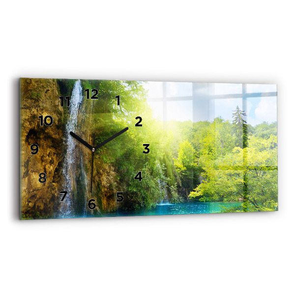 Glass wall clock rectangular Lagoon Landscape