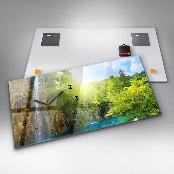 Glass wall clock rectangular Lagoon Landscape