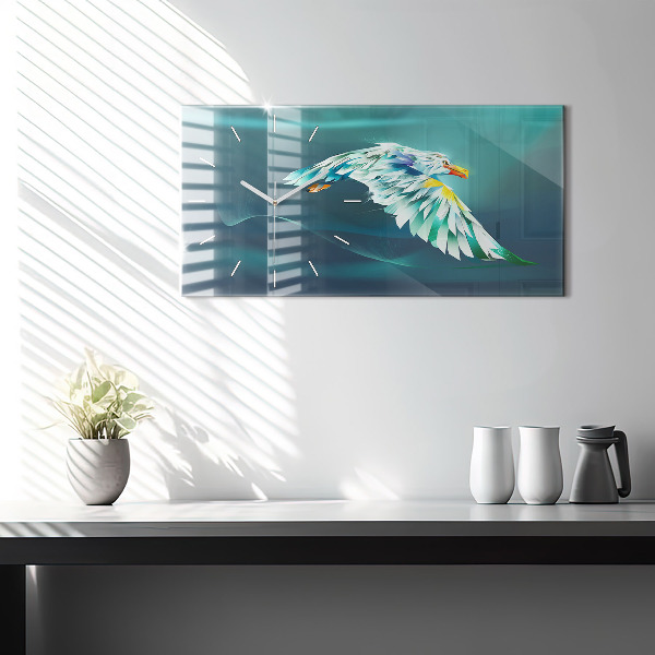 Glass wall clock rectangular Image of a Flying Eagle