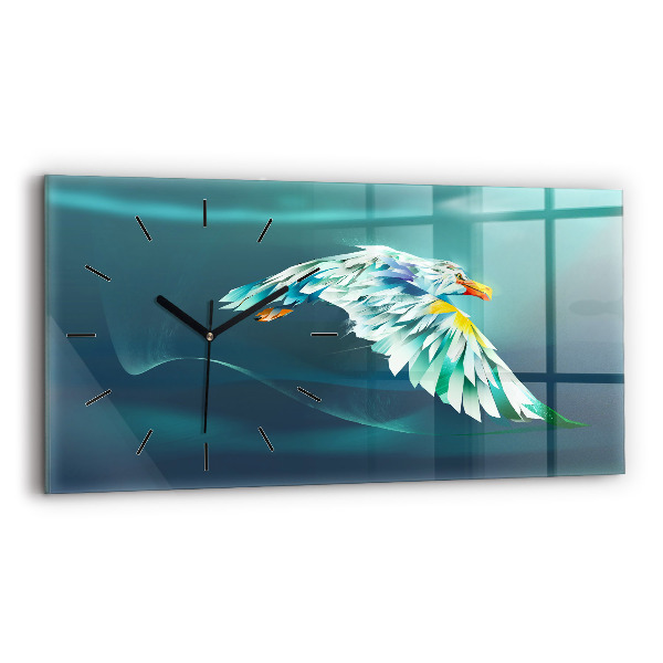 Glass wall clock rectangular Image of a Flying Eagle