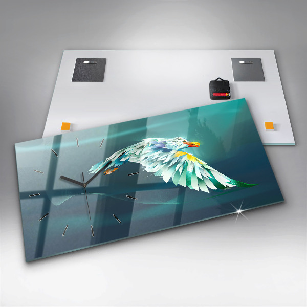 Glass wall clock rectangular Image of a Flying Eagle