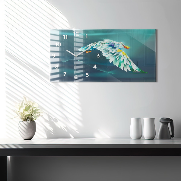 Glass wall clock rectangular Image of a Flying Eagle