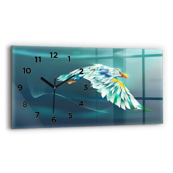 Glass wall clock rectangular Image of a Flying Eagle