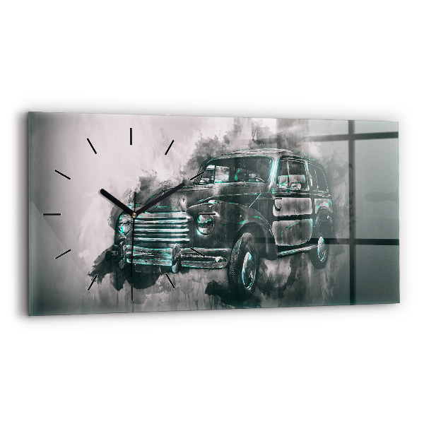 Glass wall clock rectangular Old School Car