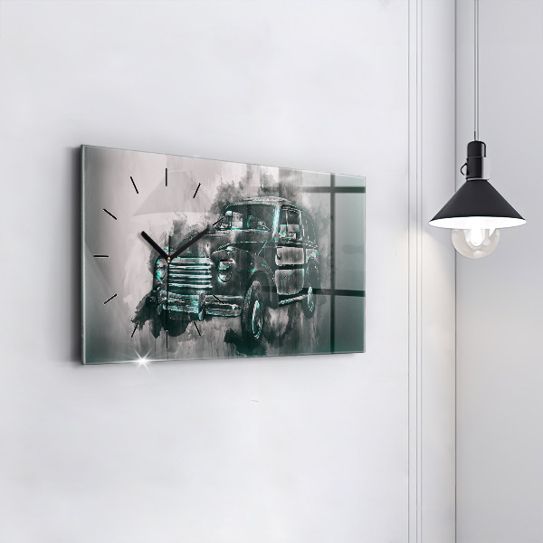 Glass wall clock rectangular Old School Car