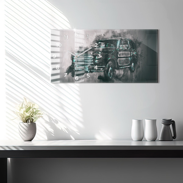 Glass wall clock rectangular Old School Car