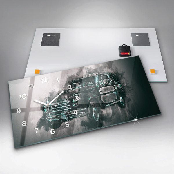 Glass wall clock rectangular Old School Car