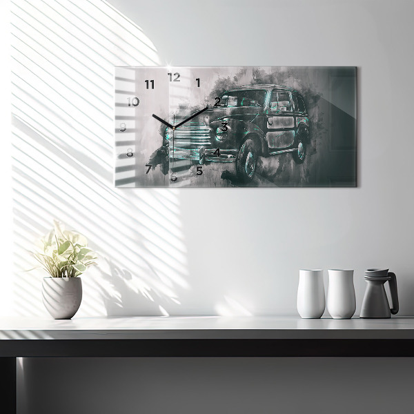 Glass wall clock rectangular Old School Car