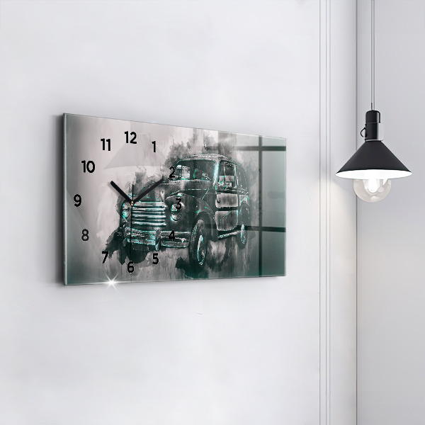 Glass wall clock rectangular Old School Car