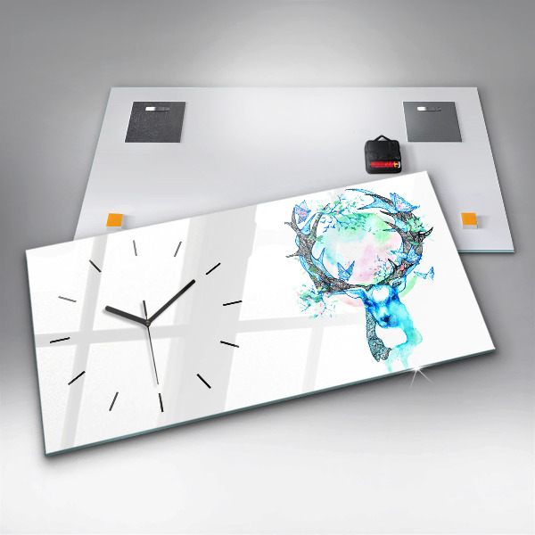 Glass wall clock rectangular Deer illustration