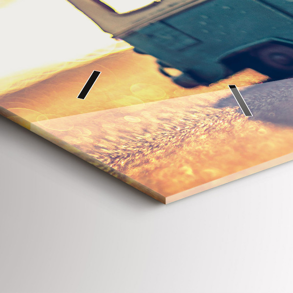 Glass wall clock rectangular Camper on the beach