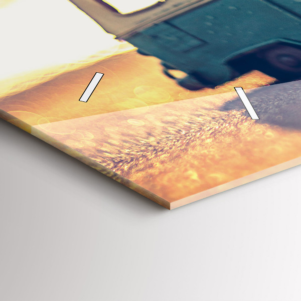 Glass wall clock rectangular Camper on the beach