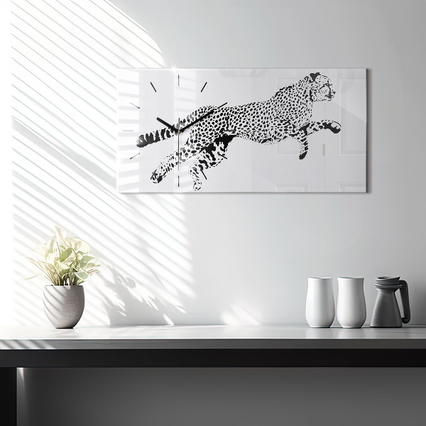 Glass wall clock rectangular Silhouette of a panther