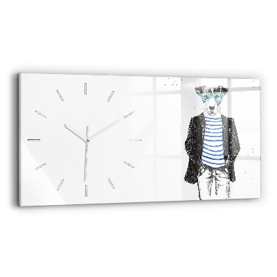 Glass wall clock rectangular A dog in a human body