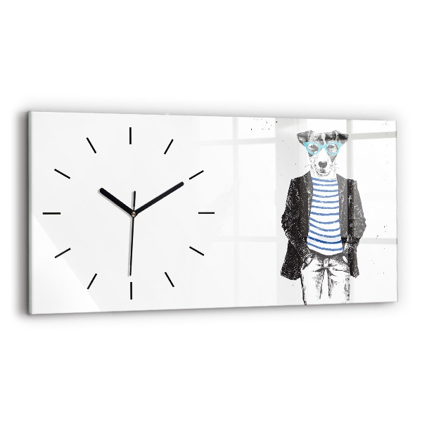 Glass wall clock rectangular A dog in a human body