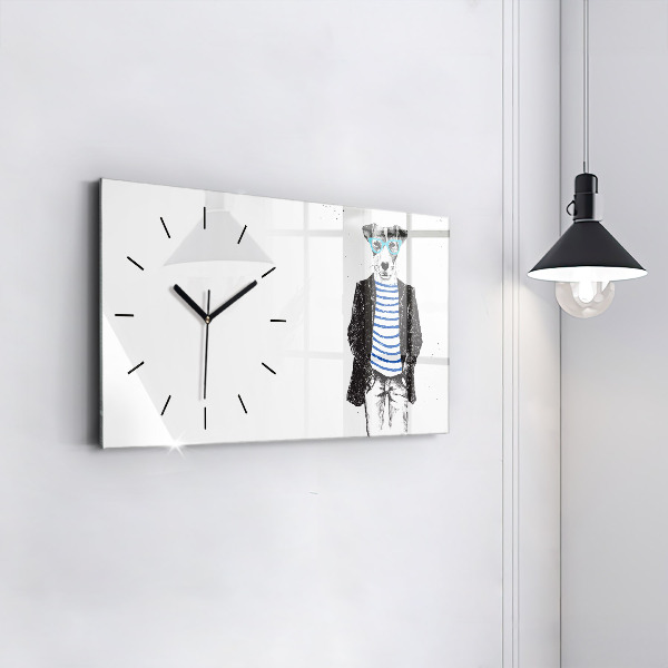 Glass wall clock rectangular A dog in a human body