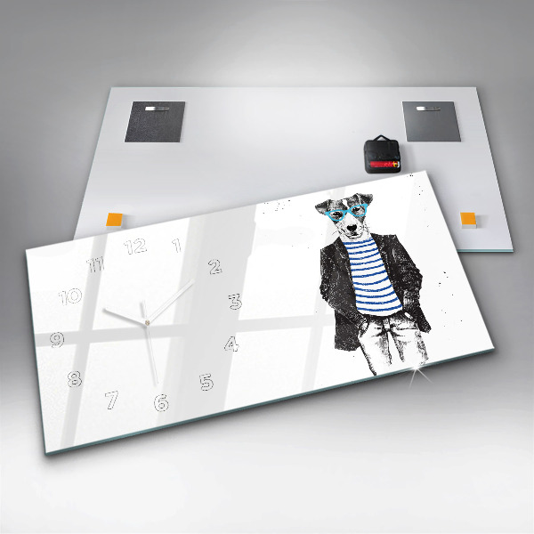 Glass wall clock rectangular A dog in a human body
