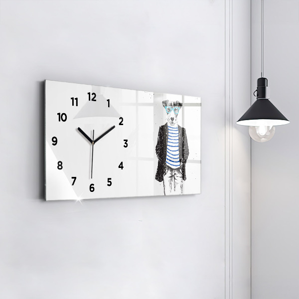 Glass wall clock rectangular A dog in a human body