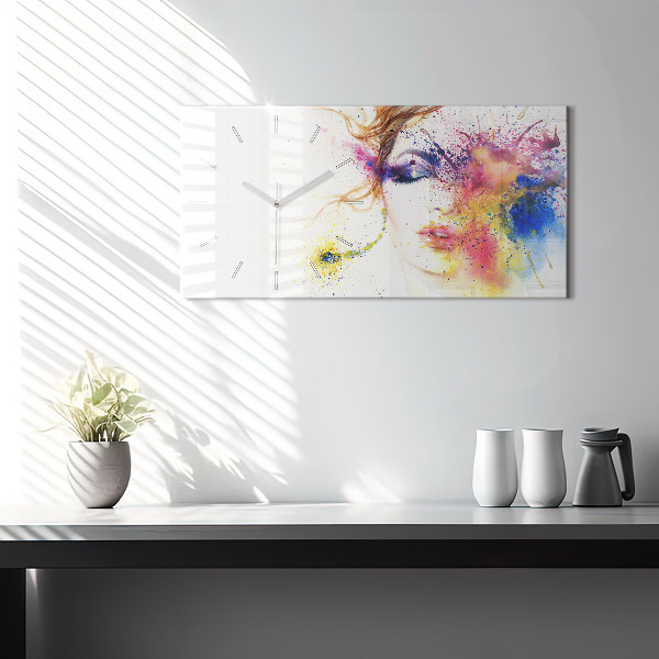 Glass wall clock rectangular Portrait of a Mysterious Woman