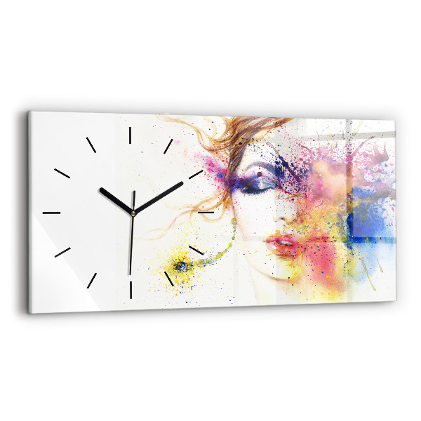 Glass wall clock rectangular Portrait of a Mysterious Woman