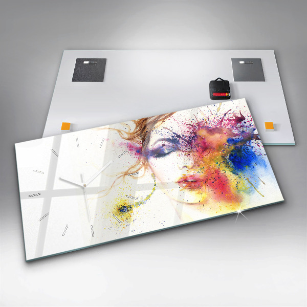 Glass wall clock rectangular Portrait of a Mysterious Woman