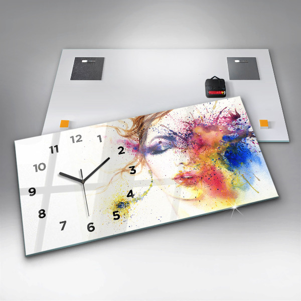Glass wall clock rectangular Portrait of a Mysterious Woman
