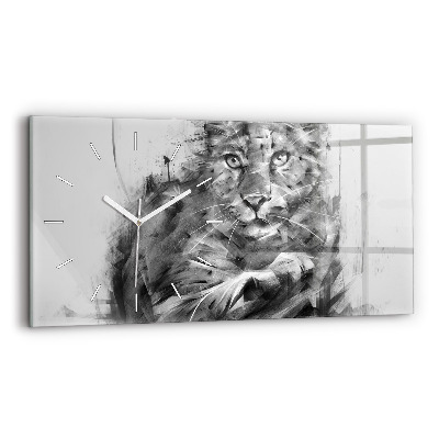 Glass wall clock rectangular Painted lion